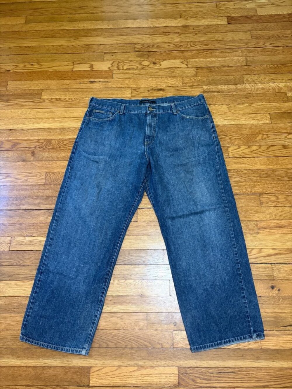 Calvin Klein Mens Straight Leg Jeans Size 42x32 Blue Dark Wash Cotton Denim